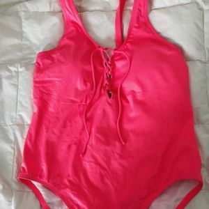 Bright PINK lace up one piece!